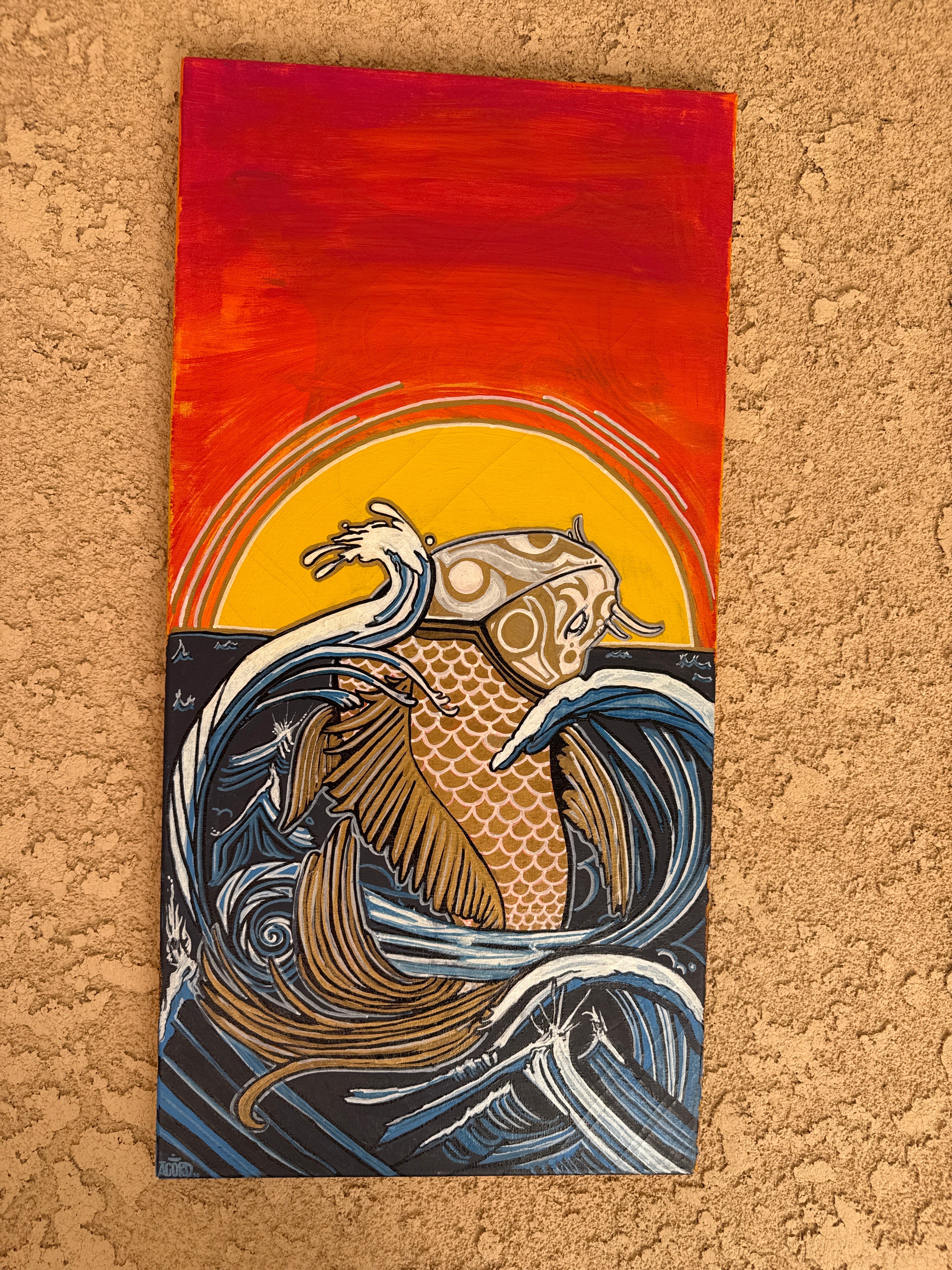 Koi Swimming Up Stream